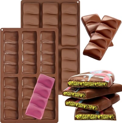 2 stuks siliconen chocoladereepmal, anti-aanbak pistache chocolademallen, losbreekbaar ontwerp met 6 holtes voor snoeprepen.