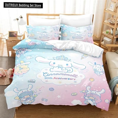 Dekbedovertrek Collectie Cartoon Cinnamoroll Kawaii Dekbedhoes Kussensloop Collectie Kinderen Meisjes Comfort Bed Collectie Enkel Dubbel King Size AU Double(180x210cm)