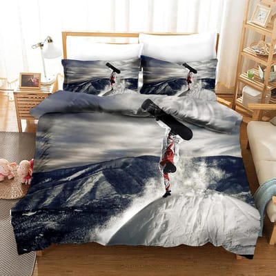 Ski Dekbedovertrek Microfiber Extreem Sporten Thema Eenpersoons Beddengoed Set Wintersport Ski Sneeuw Berglandschap Queen King Dekbedovertrek EU single(135x200cm)