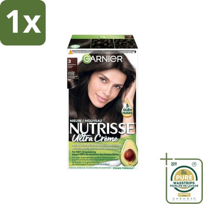 1 x Garnier - Nutrisse Ultra Crème 3 - Haarkleuring - Donkerbruin - Intens Voedend - Permanente Kleur- Haarverf - Voedend Haarverf - Permanent Haarverf - Grijsdekking - Haarverf Donkerbruin