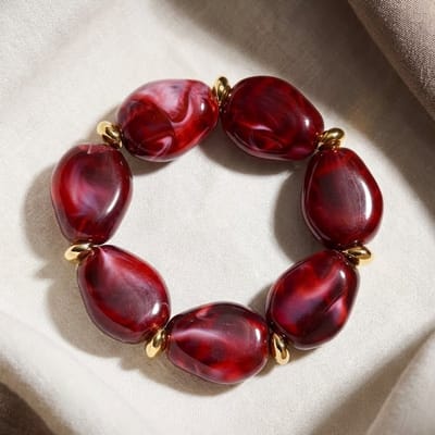 Lundholm luxe Armband Dames Kralen Rood - Premium Stainless Steel Jewellery Kralenarmband Acryl - my Clea Serie - in Luxe Geschenkverpakking - Vrouwen Cadeautjes