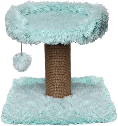 Topmast Krabpaal Fluffy Carasco - Lichtblauw - 39 x 39 x 40 cm - Made in EU - Krabpaal voor Katten - Met Kattenmand - Sterk Sisal Touw