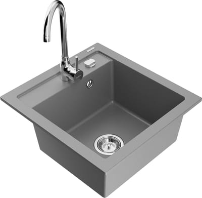 Mexen Vito granieten spoelbak 1-komoers met keukenkraan Telma, grijs - 6503-71-670200-00