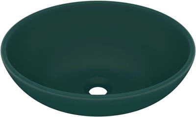 Ovale Wastafel - Badkamer wasbak - Dagelijks gebruik - Mat keramiek - 33 cm breed - Donkergroen