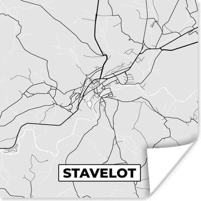Poster Stadskaart – Zwart Wit - Kaart – Stavelot – België – Plattegrond - 100x100 cm XXL
