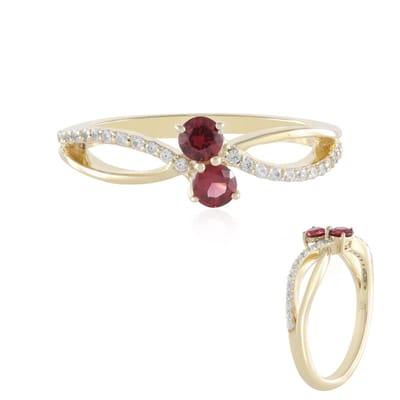 Cavill - Gouden Ring 9K met Rode Spinel Tanzania 0.286ct en Zirkonia Cambodja 0.238ct - Elegante Luxe Dames Sieraad