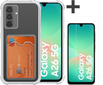 Hoesje met Screenprotector Geschikt voor Samsung Galaxy A26 Hoesje Met Pashouder Siliconen Shockproof Case - Arara Backcover- Transparant