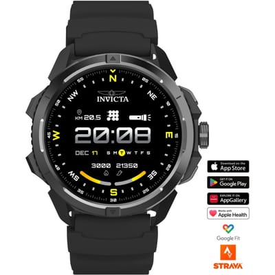 Invicta I-Tech ITECH-009 Herenhorloge - Smartwatch Uurwerk - Roestvrij Staal met Zwarte Wijzerplaat - 47 mm