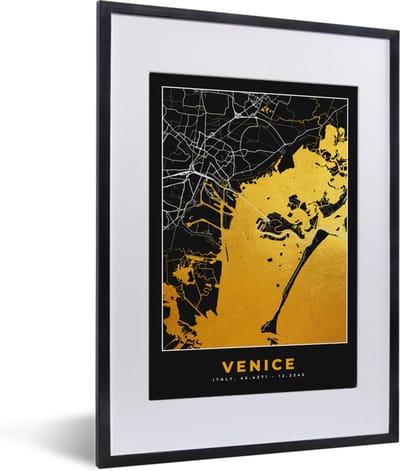 Fotolijst incl. Poster - Kaart - Venetië - Goud - Plattegrond - Stadskaart - 30x40 cm - Posterlijst