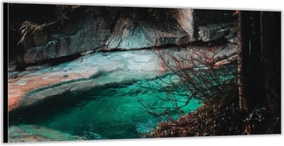 KuijsFotoprint - Schilderij - Blauw Water In Een Grot - Blauw En Bruin - 100 X 200 Cm