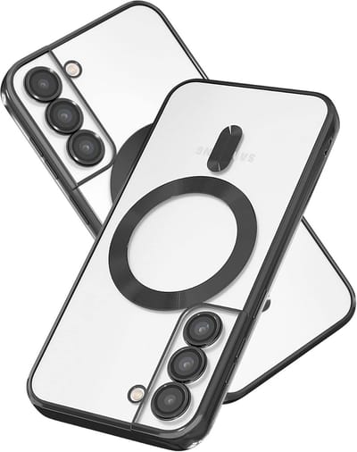 oTronica Hoesje aanstellen voor Samsung Galaxy S22 met Magnetisch Ring en Camera Lensbeschermer - backcover – Transparant/Zwart