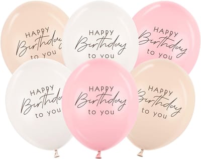 PartyDeco - Latex ballonnen 'Happy Birthday to you' - pink mix - 6 stuks