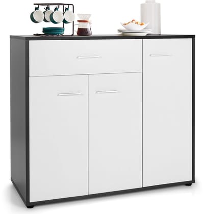 COSTWAY Commode keuken, buffetkast met lade, keukenkast met verstelbare plank, dressoir voor eetkamer, woonkamer en entree, wit/zwart, 88 x 40 x 80 cm