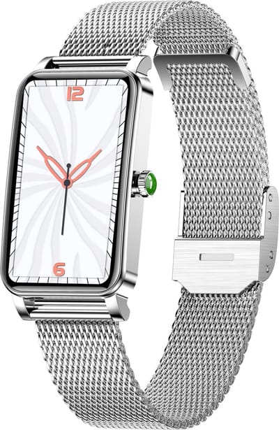 Knobbout Smartwatch met 1.45” Scherm (3,7 x 2,5 cm) HD Touchscreen – Hartslag, Bloeddruk, Zuurstofmeting – 12 Sportmodi – IP68 Waterdicht – Compatibel met Android & iOS - Zilver stalen band