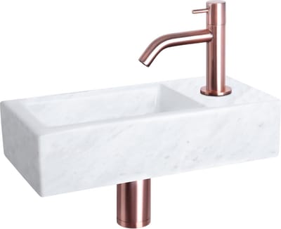 Differnz Helios fonteinset - 37.5x18.5x9.5cm - Rechthoek - 1 kraangat - Gebogen koperen kraan - Mineraalsteen Marmer