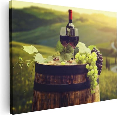 Artaza Canvas Schilderij Toscane - 40x30 cm - Klein - Wanddecoratie Wijngaard - Muurdecoratie Landschap - Kamer Accessoires Druiven