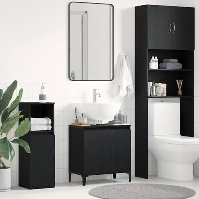vidaXL - Wastafel - kabinet - voor - de - badkamer - Zwart - Eiken - 58 - x - 33 - x - 60 - cm