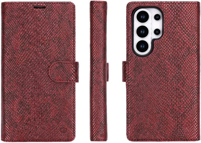 Casemania Hoesje Geschikt voor Samsung Galaxy S26 Ultra - Bordeaux - Luxe 2 in 1 Kunstleer Afneembare Bookcase met Slangenstructuur - Geschikt voor MagSafe - Snake-embossed PU-Leer Magnetische Wallet Case