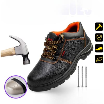Chaussures de travail en cuir PU à motif litchi, avec tête en acier, anti-écrasement et anti-pénétration, imperméables et résistantes, pour chantier de construction 46
