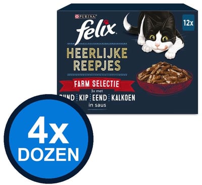 4x Felix - Heerlijke Reepjes In Saus Farm Selectie Multipack - Kattenvoer Natvoer - 960 g