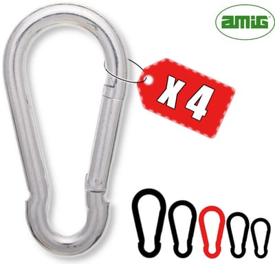 AMIG Karabijnhaak 7x70mm Verzinkt Staal Veersluiting Sleutelhanger Tuin Werkplaats Set - 4 Stuks