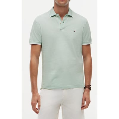 Tommy Hilfiger Cotton Linen Pique Polo Crushed Mint Größe: L | Poloshirts Outlet | Herren | Weiß