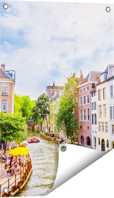 Gards Tuinposter Huizen aan de Oudegracht in Utrecht - 40x60 cm - Tuindoek - Tuindecoratie - Wanddecoratie buiten - Tuinschilderij