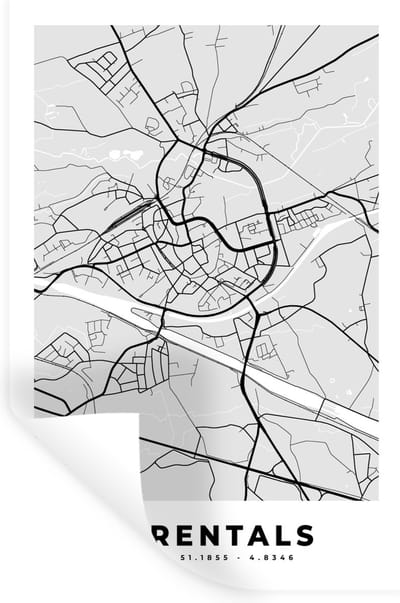 Muurstickers - Sticker Folie - Zwart Wit – België – Plattegrond – Stadskaart – Kaart – Herentals - 20x30 cm - Plakfolie - Muurstickers Kinderkamer - Zelfklevend Behang - Zelfklevend behangpapier - Stickerfolie