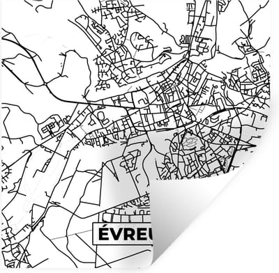Muurstickers - Sticker Folie - Stadskaart - Frankrijk - Évreux - Kaart - Plattegrond - Zwart wit - 100x100 cm - Plakfolie - Muurstickers Kinderkamer - Zelfklevend Behang XXL - Zelfklevend behangpapier - Stickerfolie