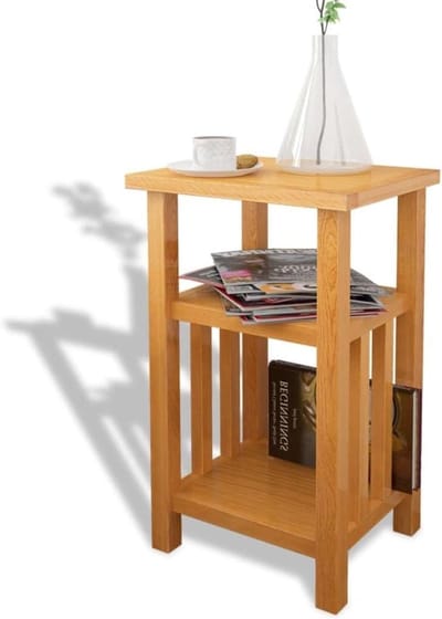 Salontafel Eikenhout - Bijzettafel Woonkamer - Opbergen en Decoreren - Twee Functionele Planken - 27 x 35 x 55 cm