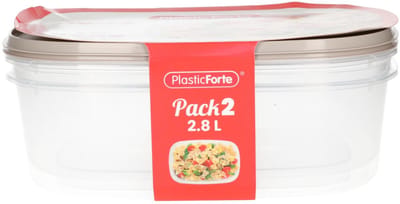 Plasticforte Vershoudbakjes - 2x stuks - 2.8 liter - herbruikbaar - transparant/beige - kunststof - magnetron - vriezer