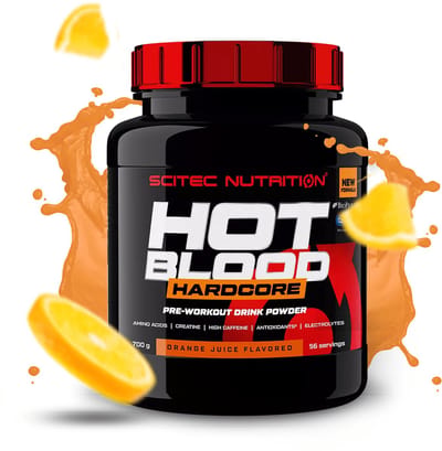 Scitec Nutrition - Hot Blood Hardcore (700 gram - Orange Juice) - krachtige pre workout formule - 56 doseringen