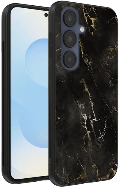 Smartphonica Telefoonhoesje Geschikt voor Samsung Galaxy S25 met marmer opdruk - TPU backcover case black marble design - Zwart geschikt voor Samsung Galaxy S25