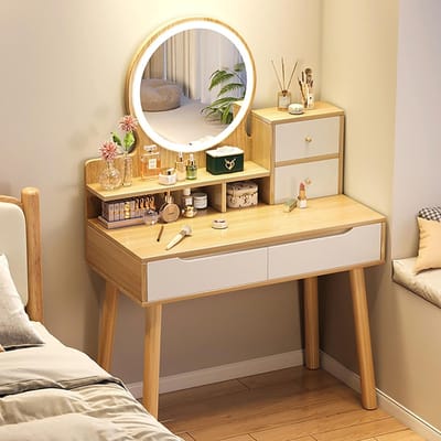 Kaptafel met spiegel - Make-up tafel - Cosmetica organiseren - Instelbare LED helderheid - 128.5 x 40 x 60 cm