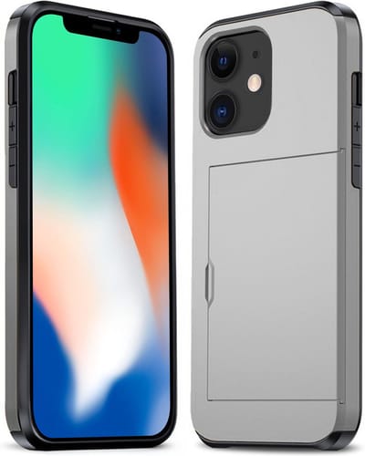 Hoesje Geschikt voor iPhone 11 Hoesje Pasjeshouder Shockproof Hard Case - Hoesje Geschikt voor iPhone 11 Hoes Met Kaarthouder - Grijs
