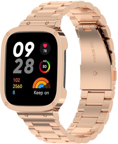 By Qubix - Stalen schakelband met case - Rosé / champagne goud - Geschikt voor Xiaomi Redmi Watch 3