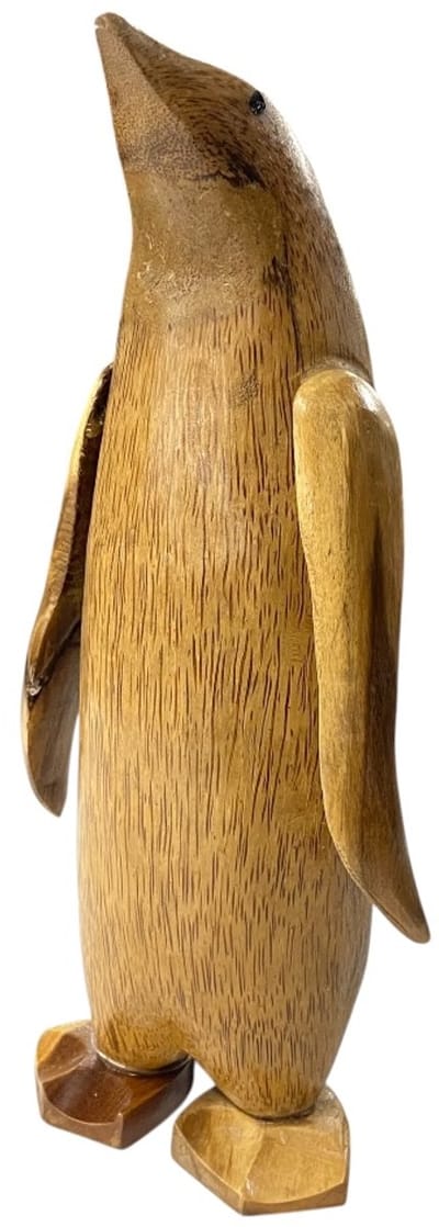 Handgemaakte Houten Pinguïn Naturel – 30-35 cm – Decoratiebeeld van Massief Hout – Uniek