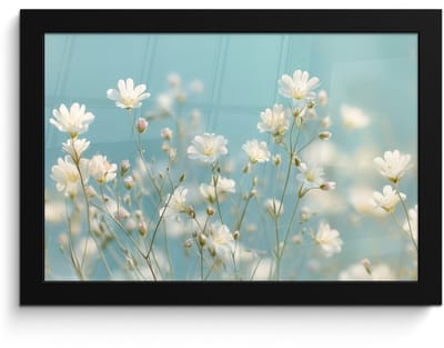 Poster in lijst - Fotolijst 30x20 cm - Posters - Stengels - Bloemen - Lucht - Wit - Posterlijst zwart - Decoratie - Wanddecoratie woonkamer - Muurdecoratie slaapkamer