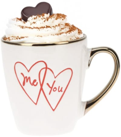 Siaki Koffiemok / theemok Me and You - wit/goud - 300 ml - mokken - aardewerk - valentijnsdag - tas - cadeaumok