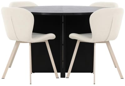 Strada eethoek uittrekbare tafel Ø120cm, 170cm en 4 stoelen zwart, beige.