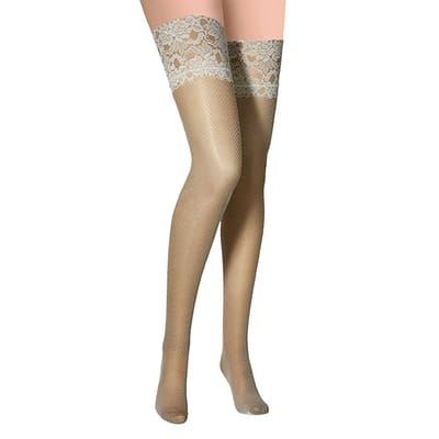 Apollo - Dames Panty Visnet - Stay up - Zand - Maat L/XL - Stay up panty - Fishnet panty - Panty - Stay up kousen - Panty dames - Pantys