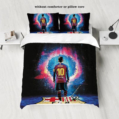 3-delige set met liefde voor voetbalster patroonprint (1 dekbedovertrek+2 kussenslopen, zonder vulling) Zachte en Comfortabele Beddengoedset 135x200cm-EU-Single