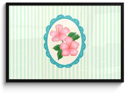 Poster in lijst - Fotolijst 90x60 cm - Posters - Bloemen - Ovaal - Strepen - Groen - Posterlijst zwart - Decoratie - Wanddecoratie woonkamer - Muurdecoratie slaapkamer