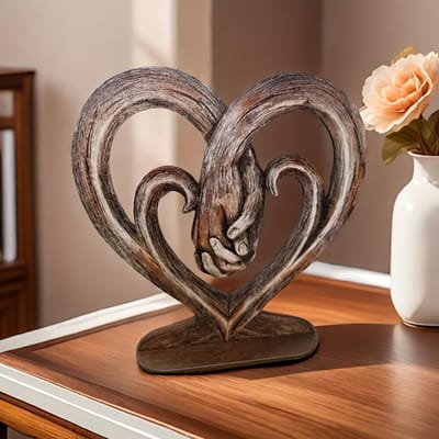 Valentijnsdag Cadeau Hart Handen Vasthouden Kunst Sculptuur Houten Wandhanger Plat Hart Handen Vasthouden Eeuwige Liefde 15x15cm brown