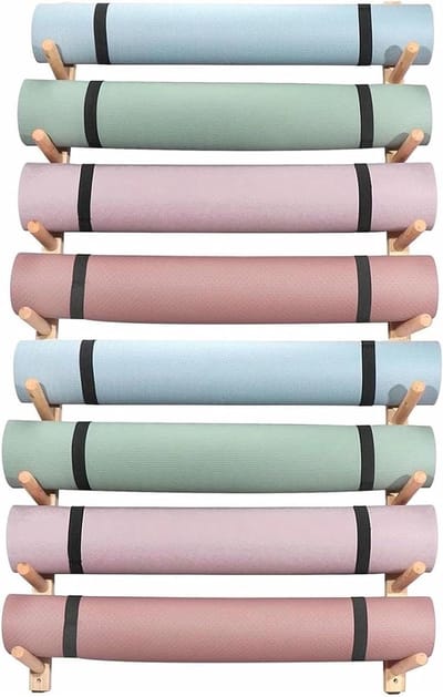 Yoga Mat Opbergrek - Fitness Accessoires - Ruimte Besparen - Massief Houten Ontwerp - 8 Lagen 141 cm - Natuurlijk Hout