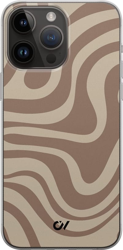 Hoesje geschikt voor Apple iPhone 14 Pro Max - Brown Abstract Waves - - Bruin - Apple - Casevibes