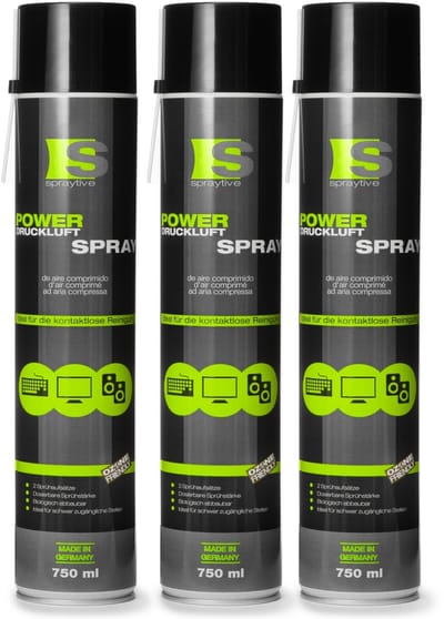 Spraytive 3x 750ml persluchtspray druklucht reiniger voor pc toetsenbord camera stofvrij met spuitrietje nauwkeurig reinigen