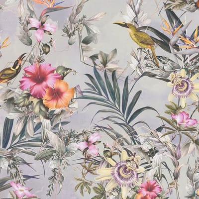 Bloemen behang Profhome 381782-GU glad vliesbehang zonder structuur met bloemmotief mat grijs roze oranje groen 5,33 m2