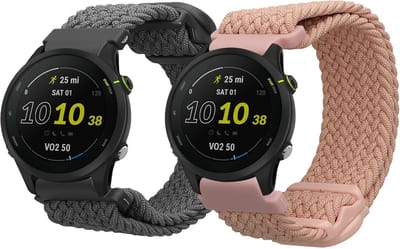 kwmobile Horlogebandjes geschikt voor Garmin Forerunner 255 / 255 Music / Forerunner 970 / Venu 3 - 2 x Nylon Smartwatch bandje in grijs / oudroze.