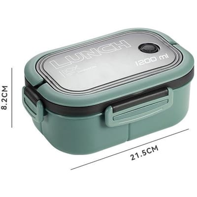 Lunchbox Draagbaar Enkel Dubbellaags Lekdicht Compartiment Fruit Eten Magnetron Lunch Met Vork En Lepel Picknick Versdoos 3&1200ml&2